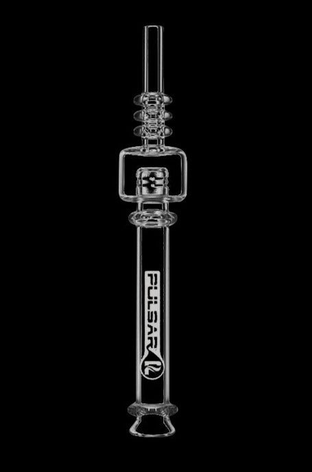 A close-up view of the Pulsar Quartz Deco Dab Straw Collector, showcasing its slender form and clear quartz tip.