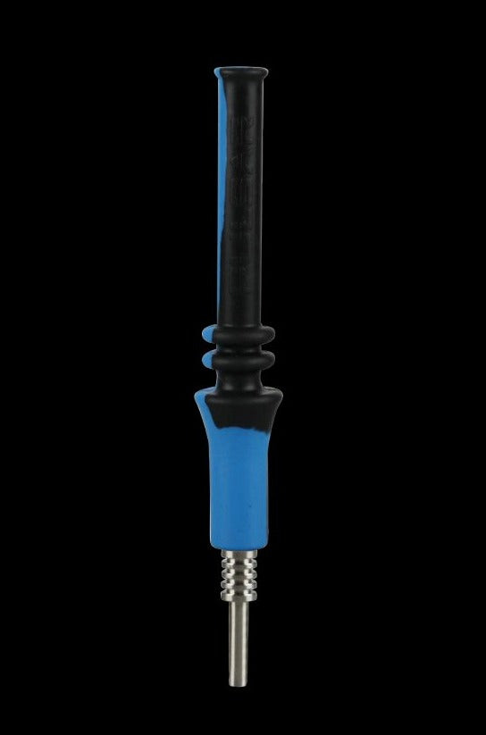 Front view of the Pulsar RIP Silicone Vapor Straw in blue and black swirl, showing its slender, straw-like design against a plain background.