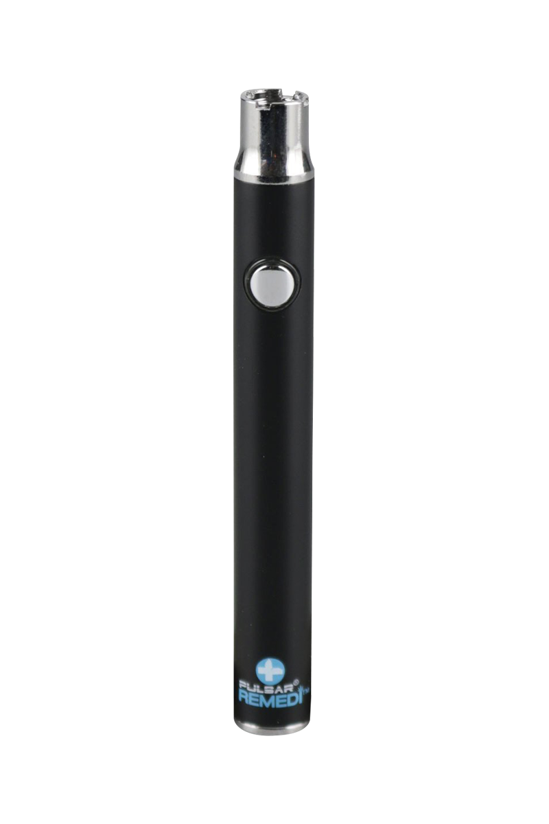 A studio shot of the Pulsar ReMEDi Variable Voltage Battery, showing its sleek, black cylindrical design against a white background.