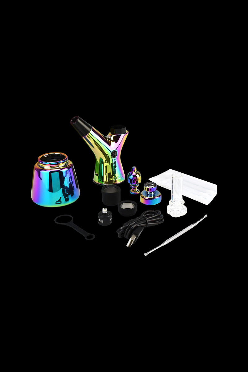 A top-down view showcases the Pulsar RöK Electric Dab Rig - Limited Edition, alongside its accessories on a dark surface.