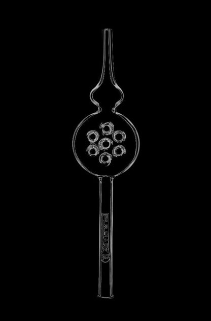 A straight-on view of the Pulsar Swiss Diffuser Vapor Straw Dab Collector, featuring a clear glass body and intricate straw-like design.