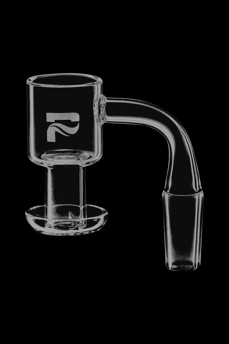 A detailed side view of the Pulsar Terp Slurp Banger, showcasing its glass construction and angled design.