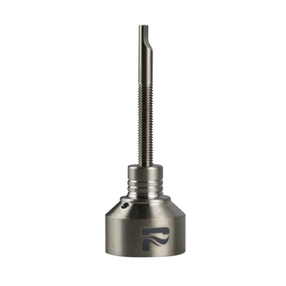 A close-up, angled view of the Pulsar Titanium Carb Cap with Dabber, showing its metallic sheen and sleek design.