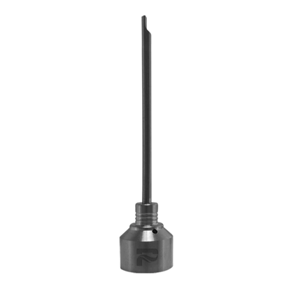 A close-up, angled view of the Pulsar Titanium Carb Cap with Removable Dabber, featuring a metallic finish and slender profile.