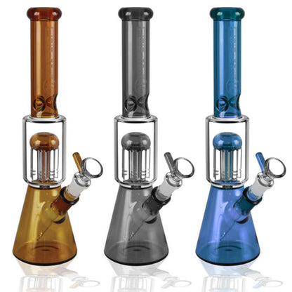 Front view of the Pulsar "Tree Hitter" Beaker Bong with Tree Perc, showcasing its clear glass construction and wide beaker base.