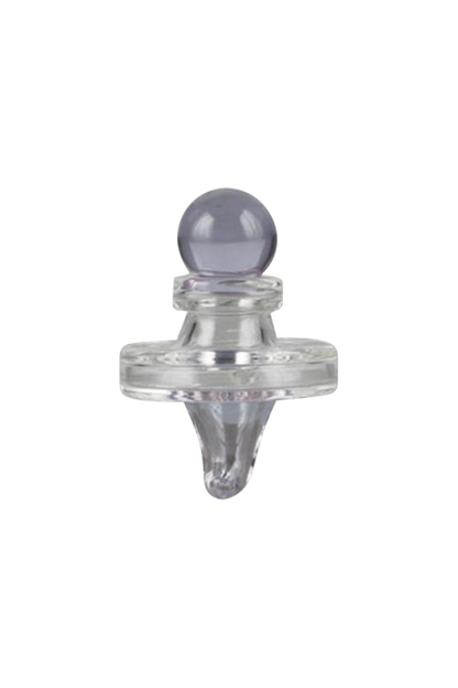 A close-up, angled view of the Pulsar UFO Directional Carb Cap, showing its smooth, rounded design in clear glass.