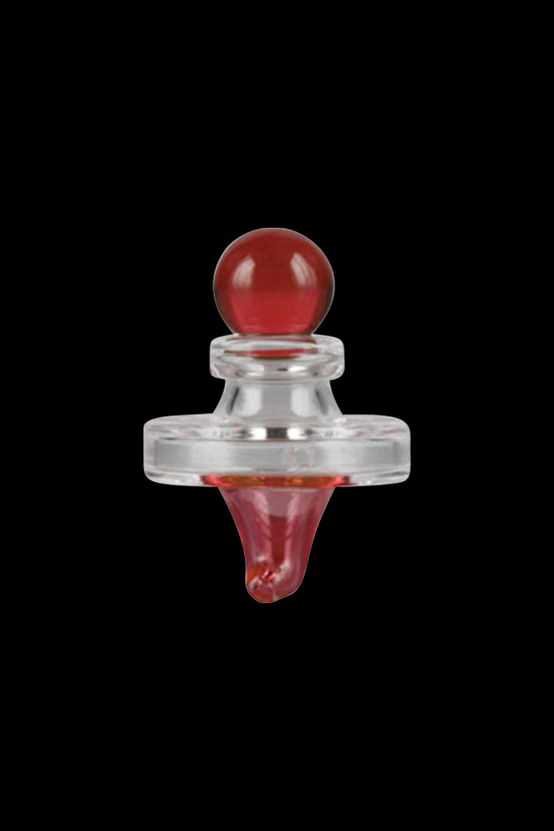 A close-up, angled view of the Pulsar UFO Directional Carb Cap, showcasing its transparent design and rounded shape.