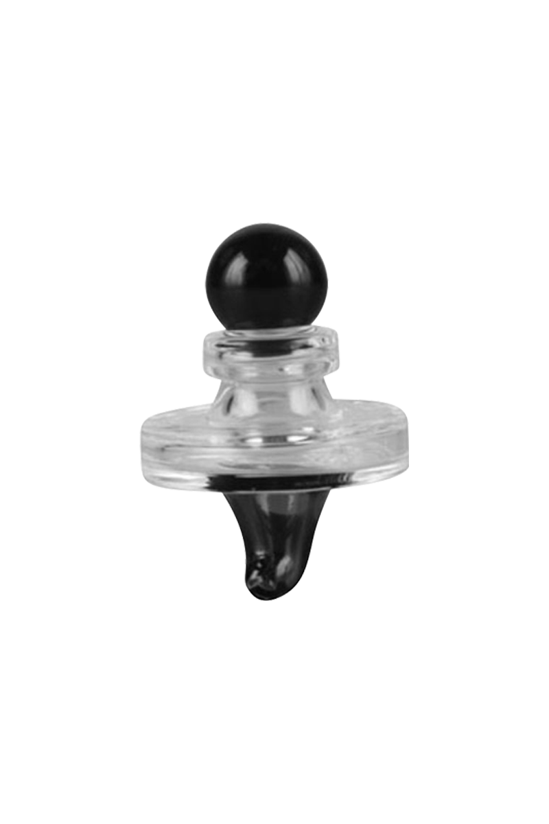 A close-up, angled view of the Pulsar UFO Directional Carb Cap in black, showing its rounded, dish-like shape.