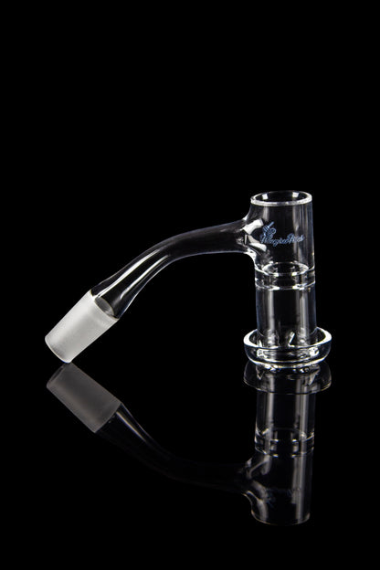 Clear glass dab rig nail with reflective surface.