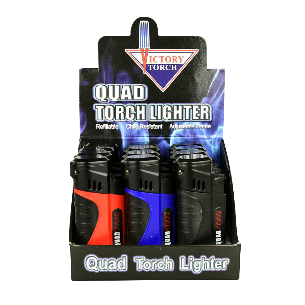 Quad Butane Torch Lighter With Cigar Punch Bulk 12 Pack