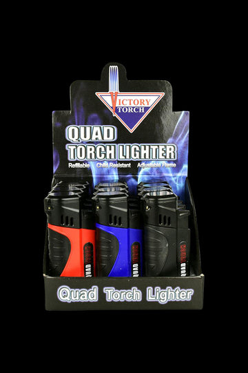 Quad Torch Lighter With Cigar Punch - Bulk 12 Pack