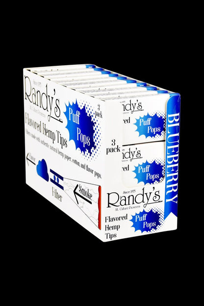 Front view of Randy's Puff Pops Flavored Hemp Tips packaging, displaying the product name and colorful design.