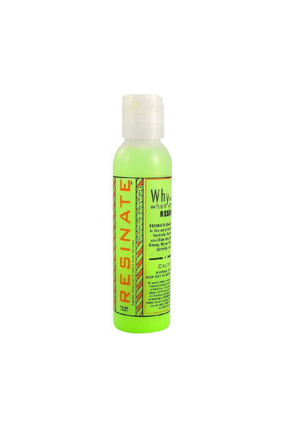 Centered front view of a neon green Resinate Cleaning Solution 5.00% Off Auto renew bottle with label text and a translucent flip cap.