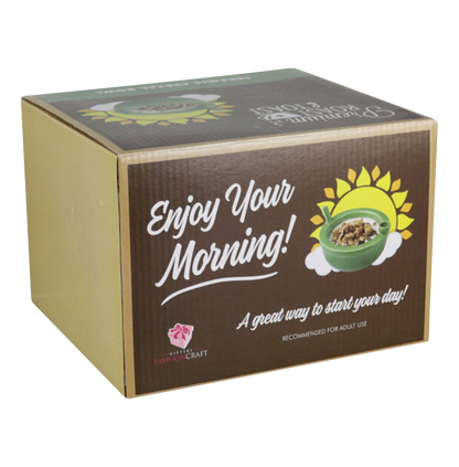 Front view of the Roast And Toast Ceramic Cereal Bowl Pipe, displaying text that reads "Enjoy Your Morning!" in a bright, modern design.