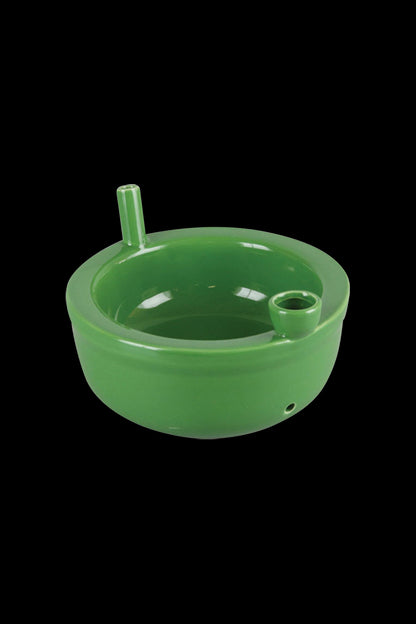 Front view of the Roast And Toast Ceramic Cereal Bowl Pipe, a white ceramic bowl with a subtly curved shape and a smooth finish.