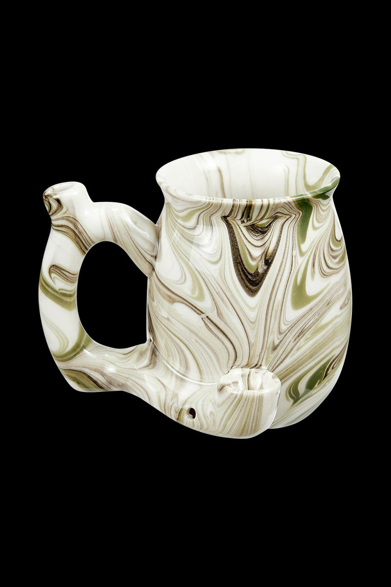 A slightly angled view of the Roast & Toast Premium Marbled Ceramic Pipe Mug, showcasing its unique marbled ceramic design.