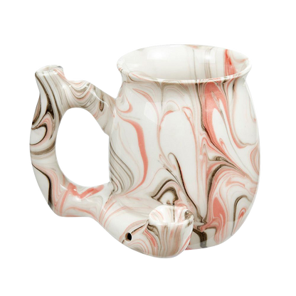 Front view of the Roast & Toast Premium Marbled Ceramic Pipe Mug, showcasing its white and gray marbled design.