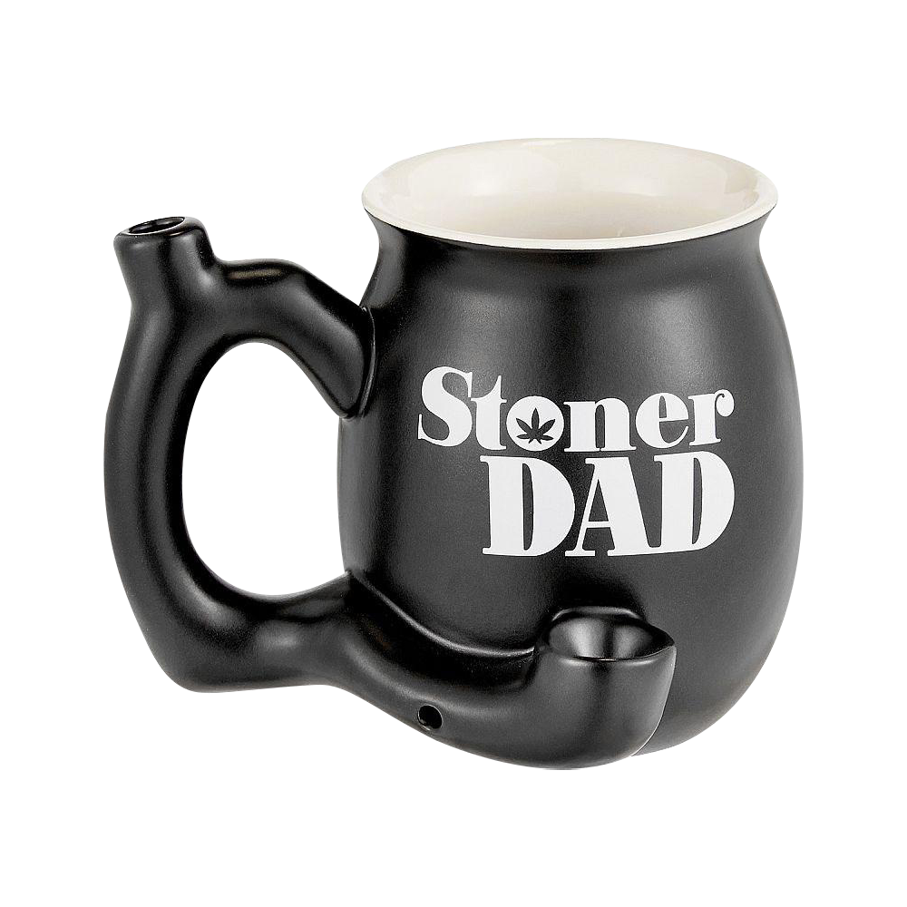 A three-quarter view of the "Roast & Toast "Stoner Dad" Ceramic Pipe Mug", styled as a mug with a pipe bowl.