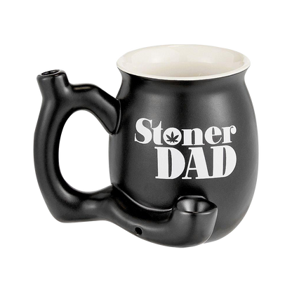A three-quarter view of the "Roast & Toast "Stoner Dad" Ceramic Pipe Mug", styled as a mug with a pipe bowl.