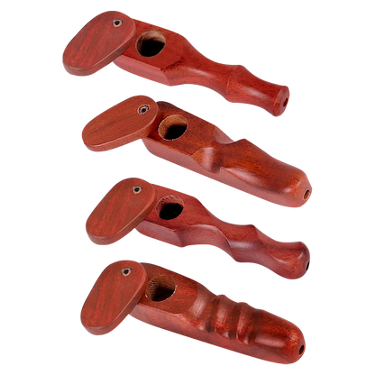 A close-up, angled view of the Rosewood Spoon Pipe with Swivel Lid, showcasing its dark wood grain and compact design.