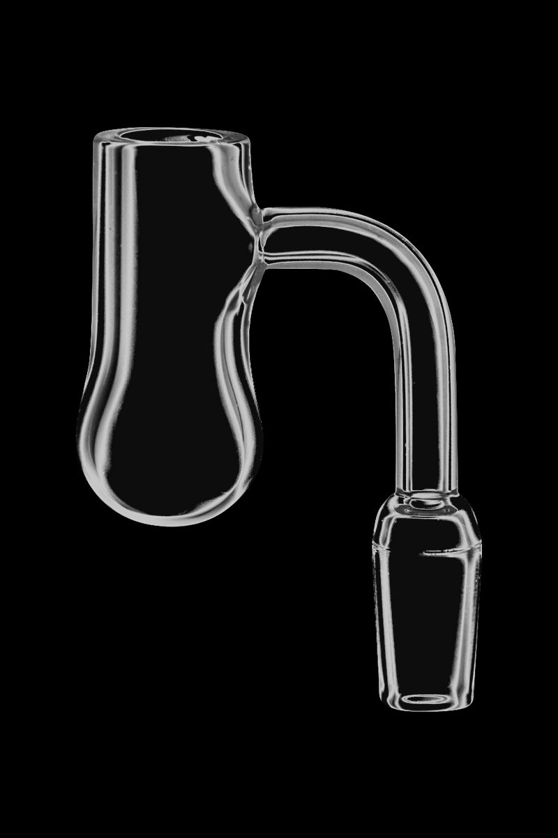 A studio shot of the Round Bottom 2" Deep Banger, showcasing its clear glass construction and rounded base.