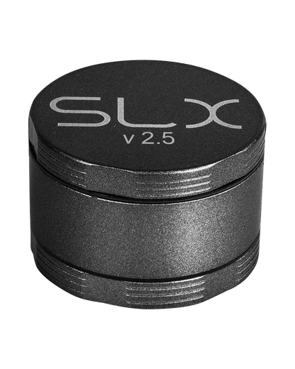 A close-up, angled view of the SLX Ceramic Coated 2.5" Medium Grinder, showing its sleek, metallic finish.