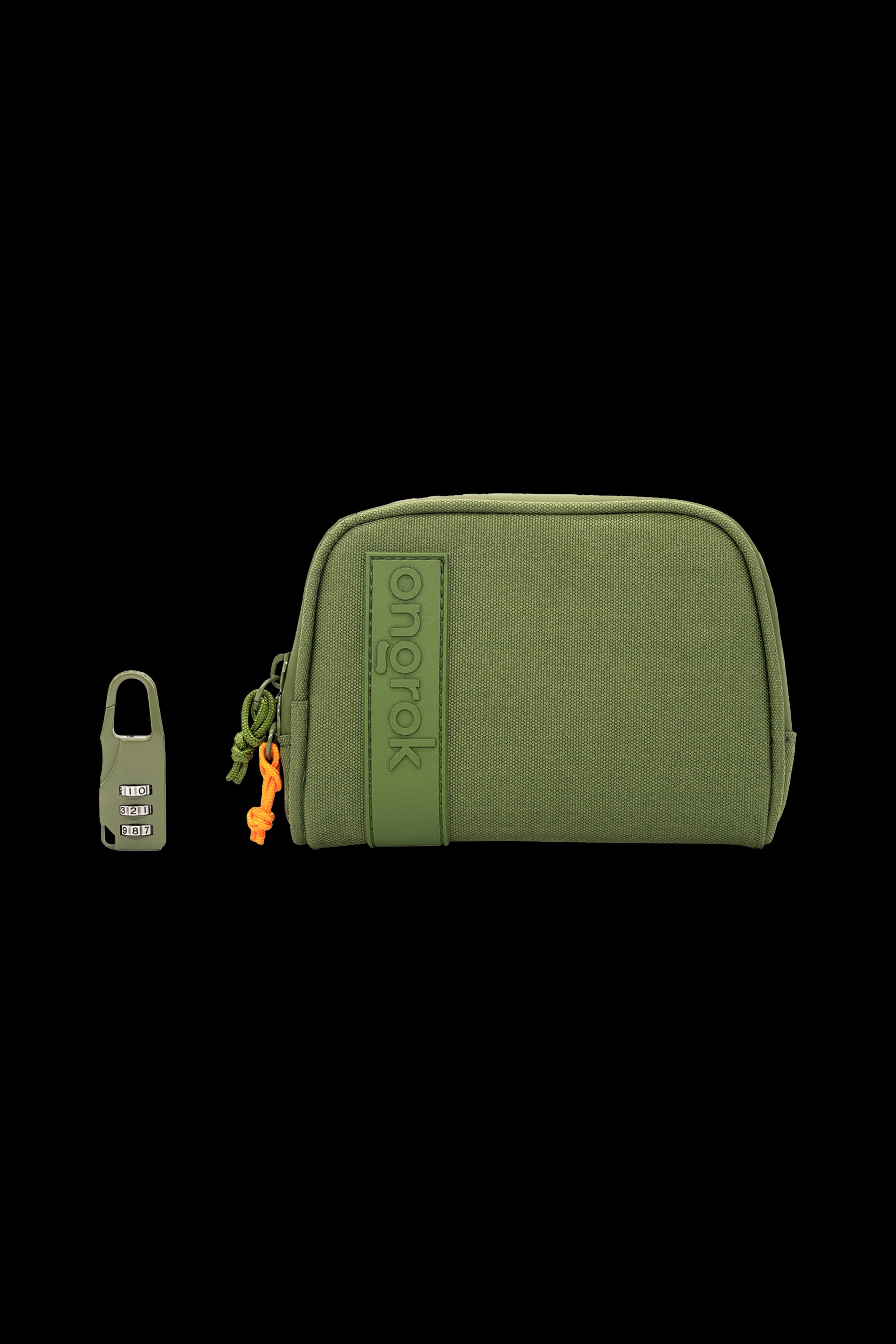 Green, zippered cannabis storage case with a combination lock and lanyard.