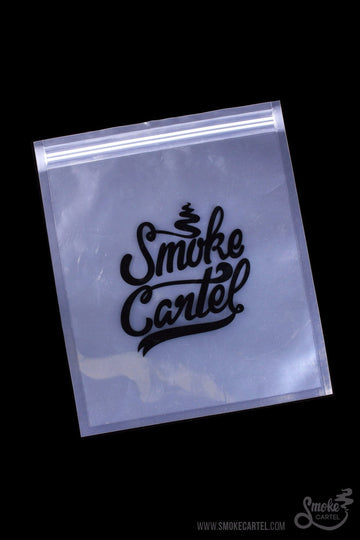 Front view of the Smell Proof Bags (Pack of 10 Baggies) displaying a clear, sealed plastic bag with a simple, minimalist design. - Smell Proof Bags (Pack of 10 Baggies)