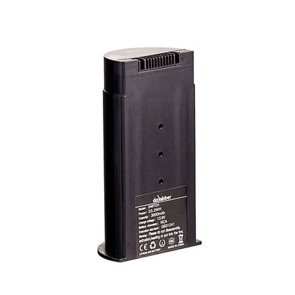 A close-up, angled shot of the Dr. Dabber SWITCH Replacement Battery Pack with visible labeling and a black finish.