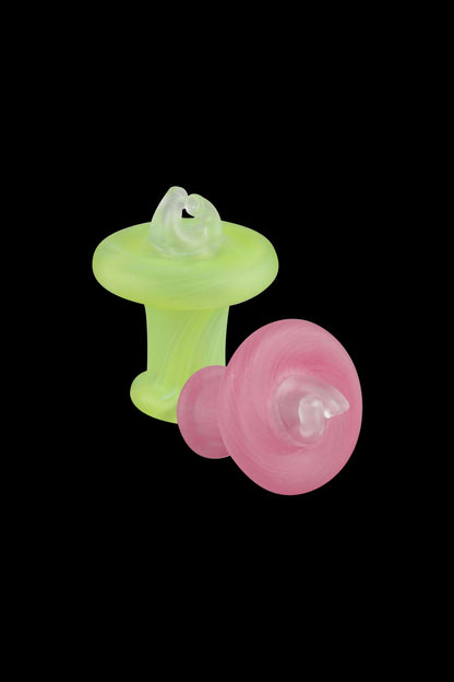 A top-down view of the Sandblasted Vortex Thermal Carb Cap, showcasing its frosted glass texture and circular design.