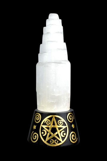 Selenite Tower with Engraved Color-Changing Base - Selenite Tower with Engraved Color-Changing Base
