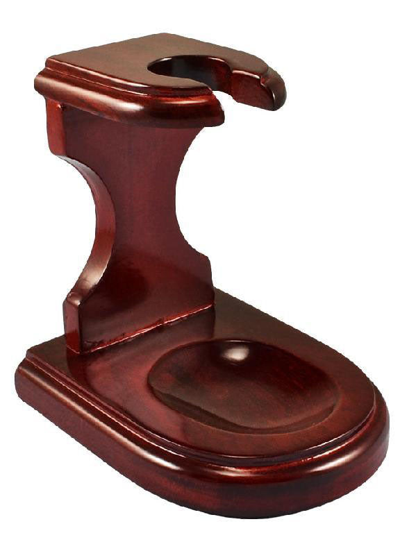 A three-quarter view of the Pulsar Decorative Rosewood Pipe Stand, showing the dark wood grain and curved design.