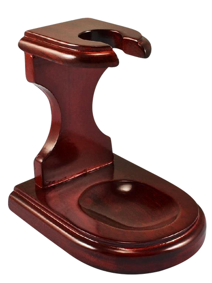 A side view of the Pulsar Decorative Rosewood Pipe Stand, showcasing its dark wood grain and gently curved design.