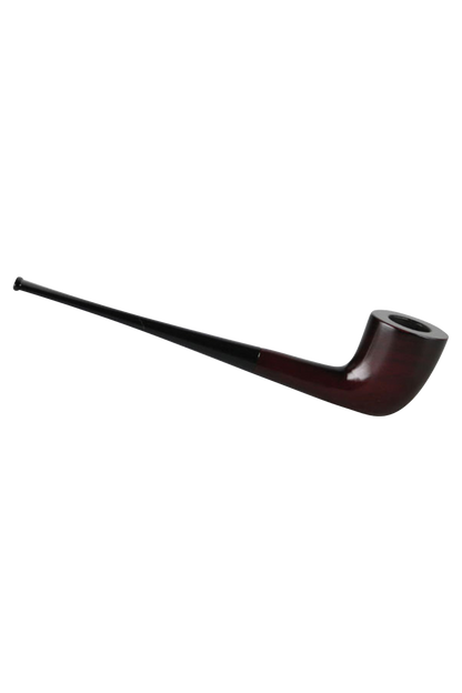 A side view of the Pulsar Dublin Wooden Sherlock Pipe, showcasing its curved stem and rich wooden finish.