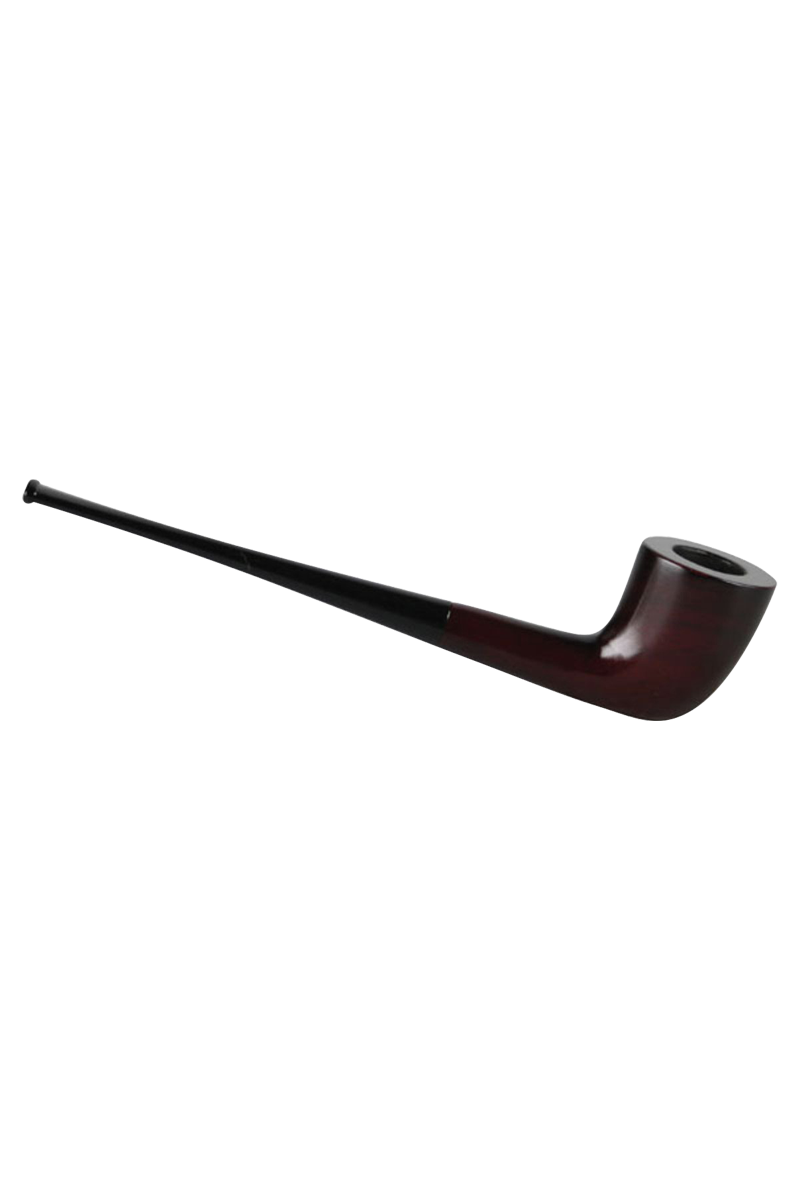 A side view of the Pulsar Dublin Wooden Sherlock Pipe, showcasing its curved stem and rich wooden finish.