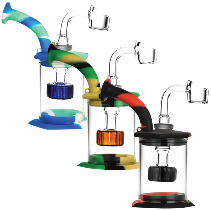 Front view of the Silicone & Glass Dab Rig Bubbler with Disc Perc, showing a colorful rig with a disc percolator visible through the glass.