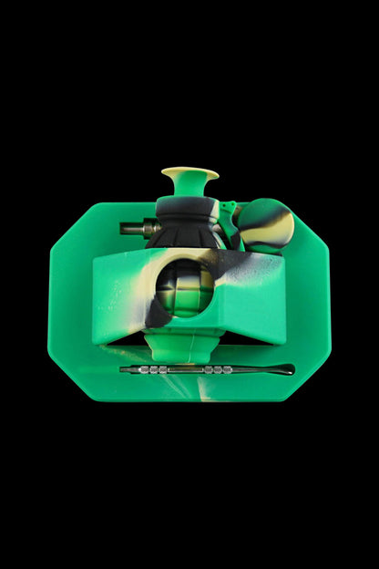 A front view of the Silicone "Dab Grenade" Vapor Straw Collector Kit, a black, grenade-shaped straw collector.