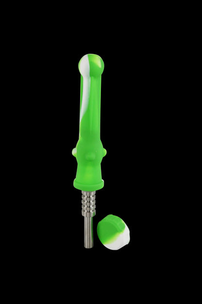 Front view of the Silicone "Dab Collector" Vapor Straw with Titianium Tip, showing its green silicone body and metallic tip against a plain background.