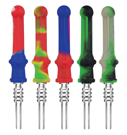 Front view of the Silicone Vapor Straw with Quartz Tip, displaying a slender, straw-like design with a metallic tip against a plain white background.