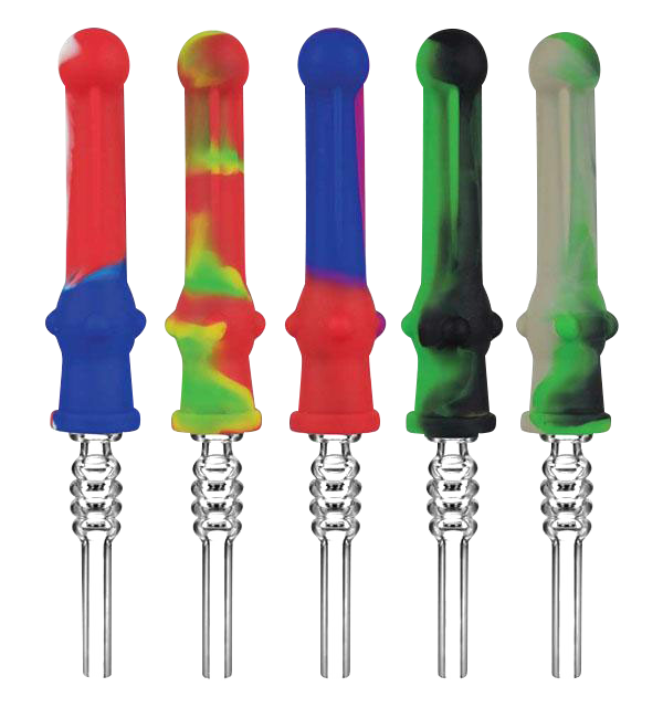 Front view of the Silicone Vapor Straw with Quartz Tip, displaying a slender, straw-like design with a metallic tip against a plain white background.