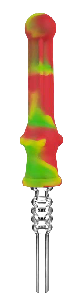 A front view of the Silicone Vapor Straw with Quartz Tip, showcasing its slender profile and clear quartz tip.