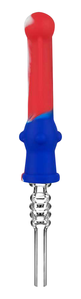 Front view of the Silicone Vapor Straw with Quartz Tip, displaying a slender, elongated straw with a shiny quartz tip.