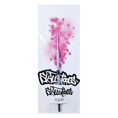 A close-up, angled view of the Skilletools Classic Series Metal Dab Tools with a metallic finish against a blurred, dark background.