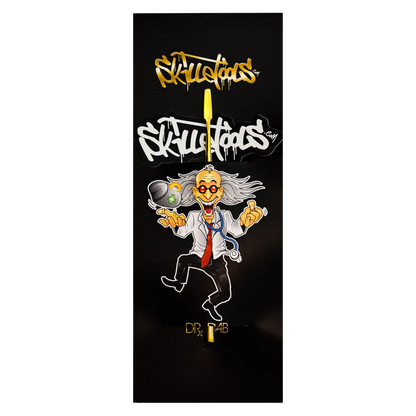 A vibrant illustration featuring the Skilletools Gold Series Dab Tools brand logo and design elements against a black background.