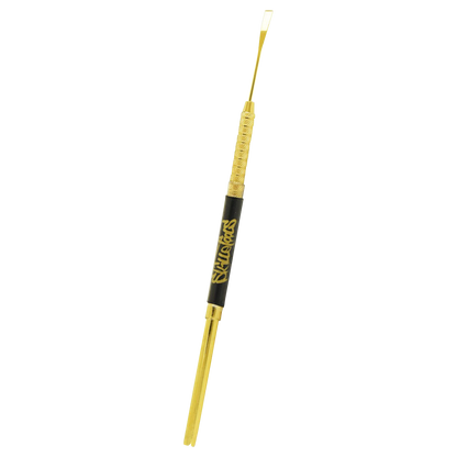 A close-up view of the Skilletools Gold Series Dab Tools, showcasing its slender gold finish and pointed tip against a plain white backdrop.