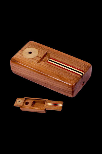 A side view of the Sneaky Tokes Stash 'N Go Wood Smoking Pipe, showing its wooden construction and discreet design.