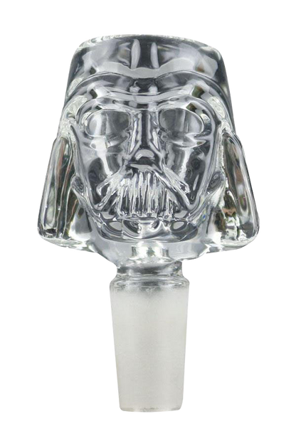 Front view of the Space Man Herb Slide 14mm Bowl, a colorful glass piece with a unique, sculpted design.
