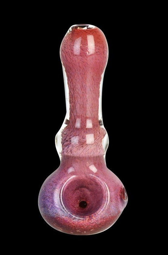 Front view of the Space Moss Spoon Pipe, a vibrant, speckled glass pipe with a rounded bowl and curved mouthpiece.