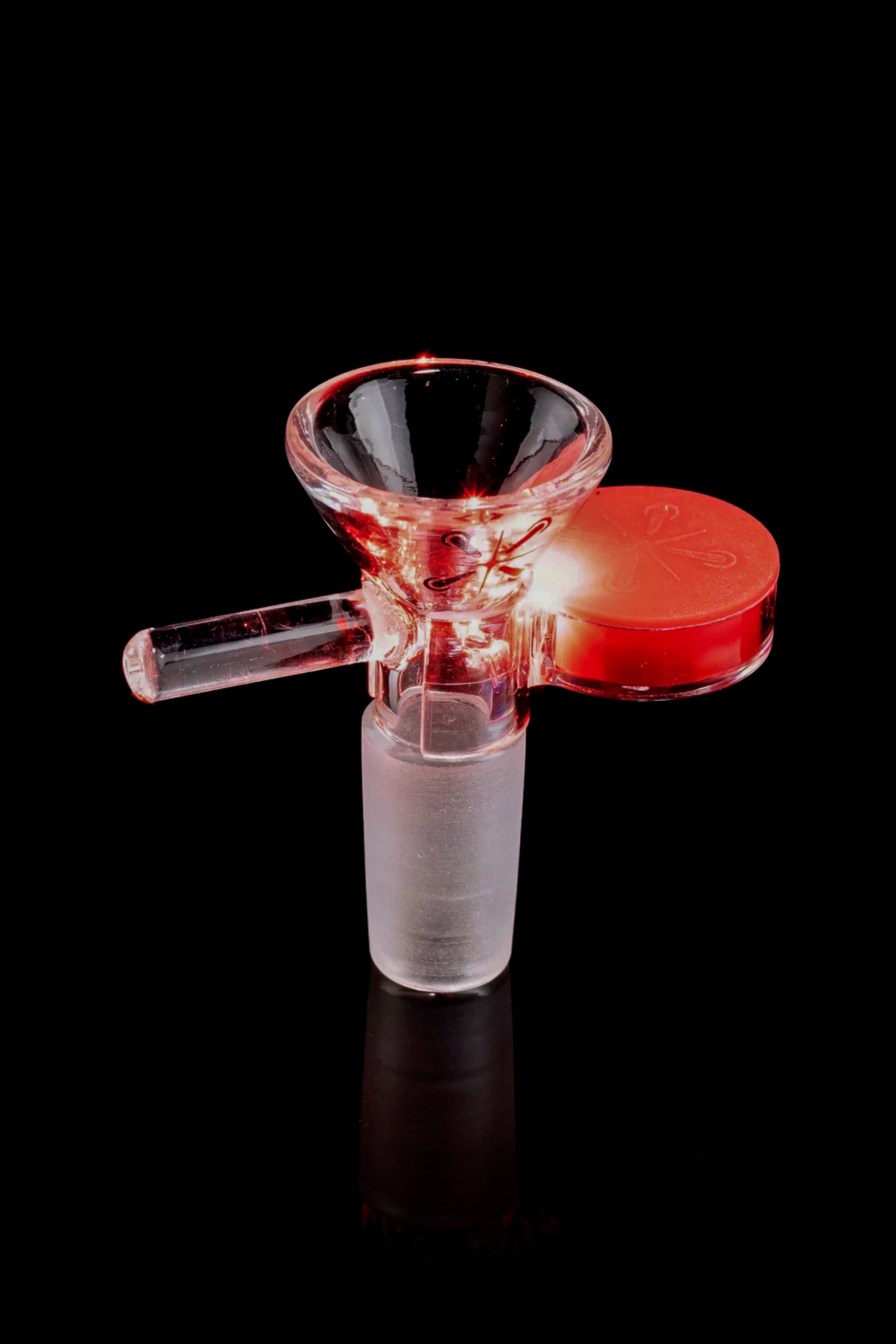 Red glass cannabis bowl with a flared shape and frosted joint.