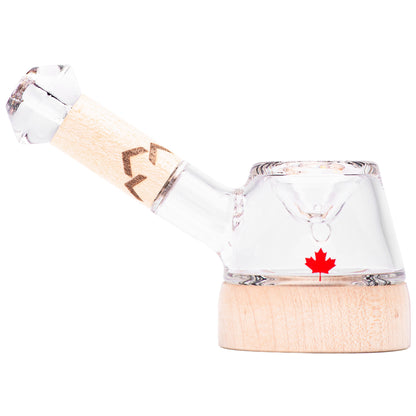 Front view of the Canada Puffin Stone Spoon Pipe, a small, clear glass pipe with a rounded bowl and simple design.